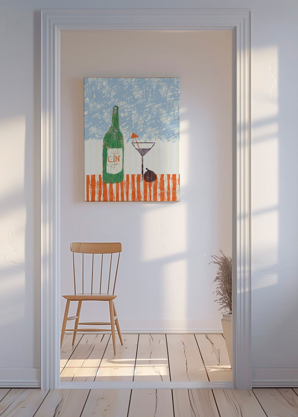 Køkkenkunst med illustreret ginflaske – Canvas