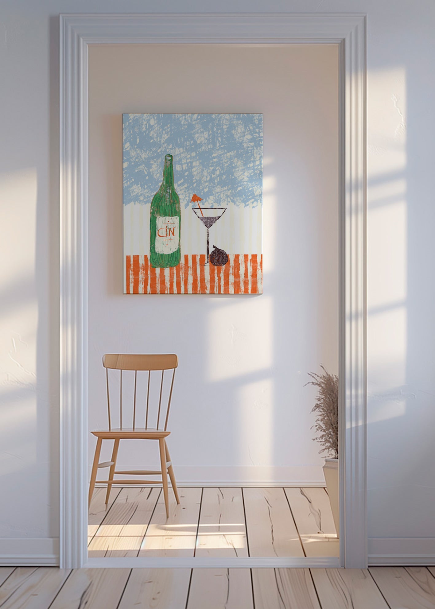 Køkkenkunst med illustreret ginflaske – Canvas