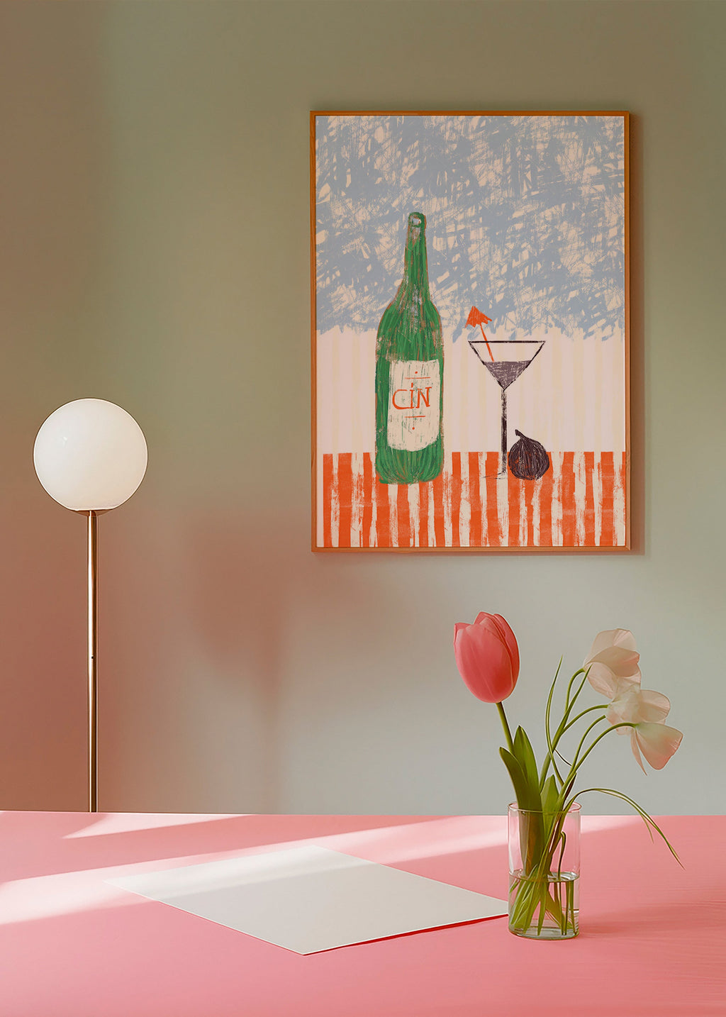 Køkkenkunst med illustreret ginflaske – Product1