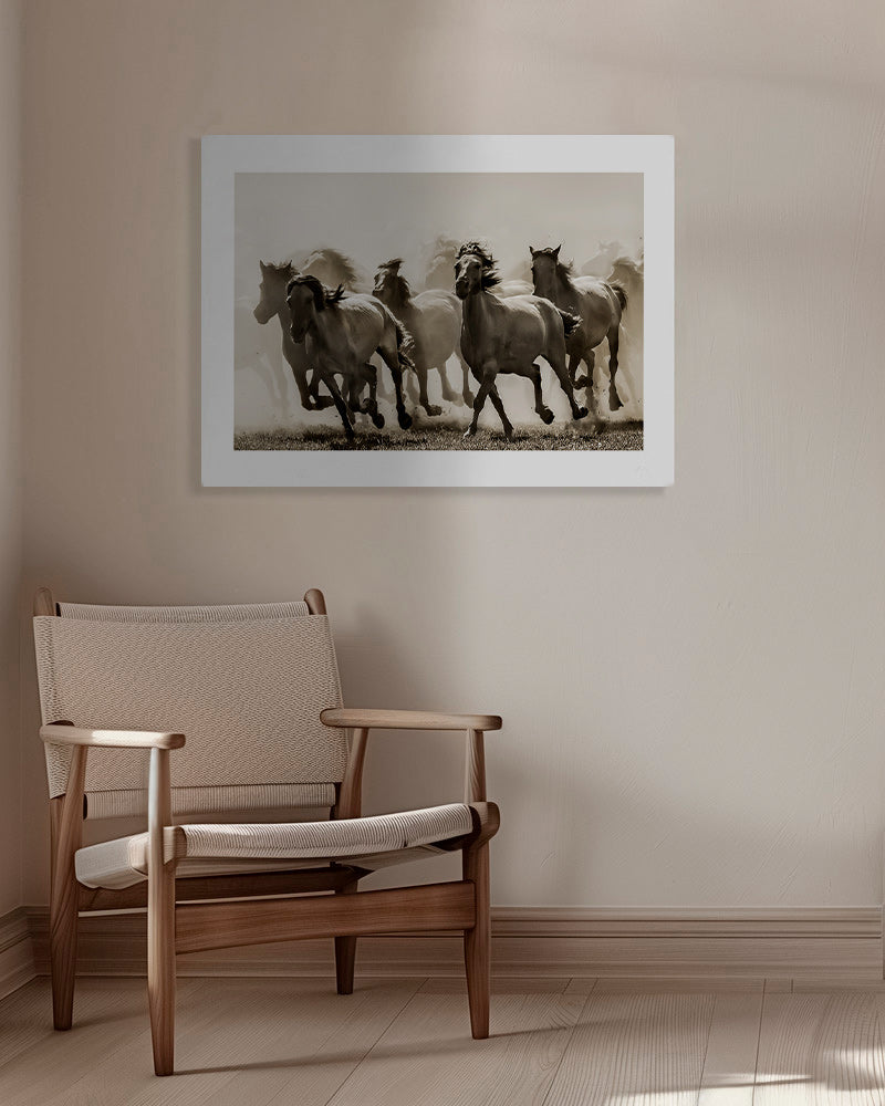 Løbende heste i sepia – Canvas