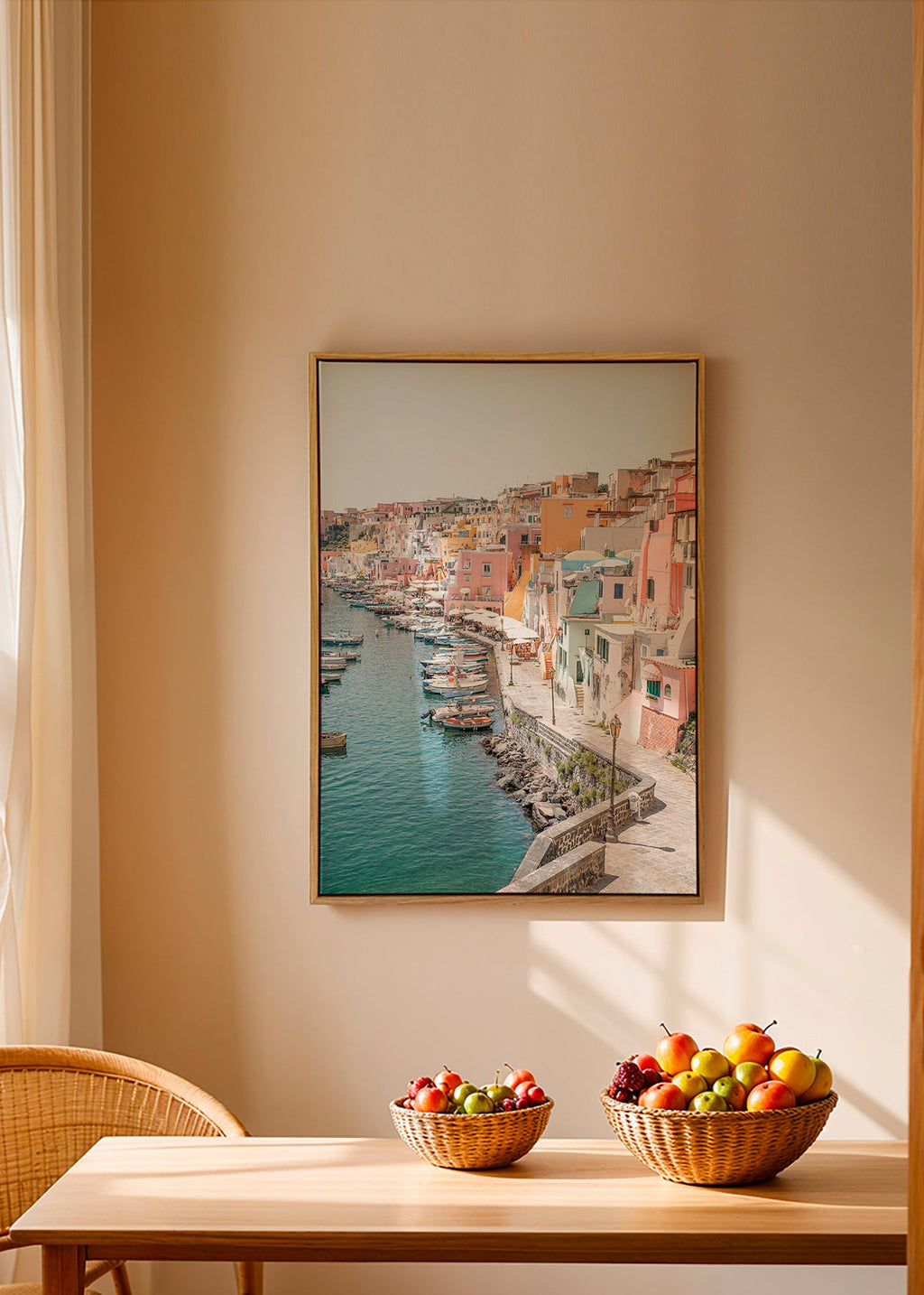 Rejseplakat Procida havn i pastelfarver – Canvas1