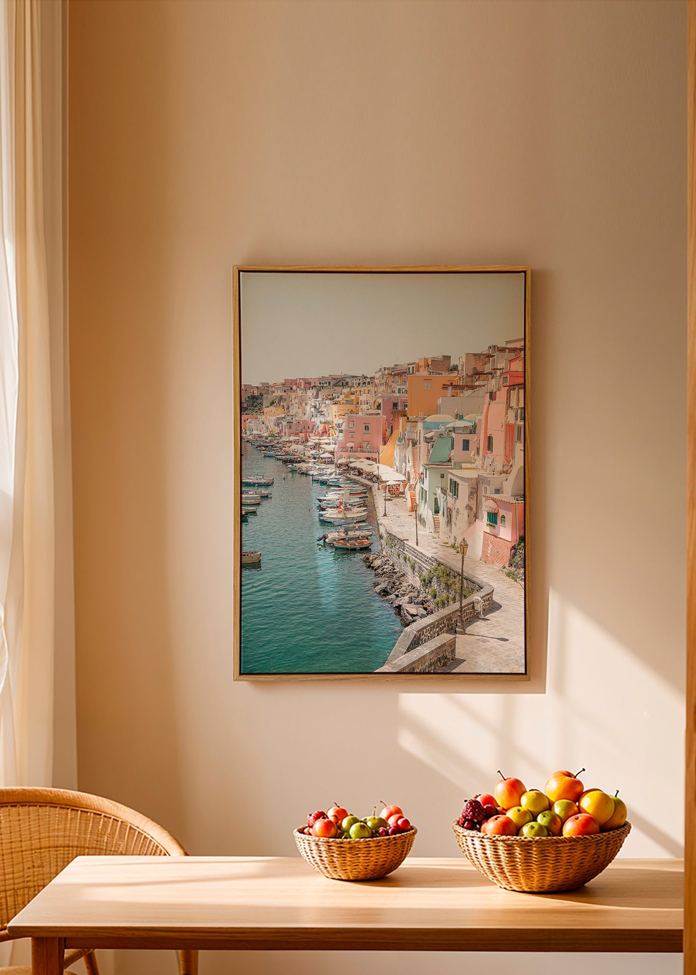 Rejseplakat Procida havn i pastelfarver – Canvas1