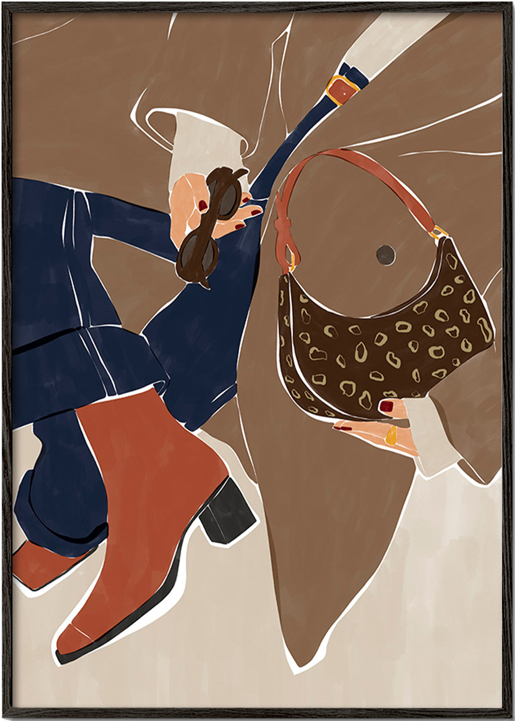 Modeillustration med taske og støvler – Black Frame
