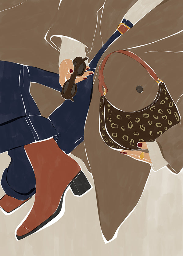 Modeillustration med taske og støvler