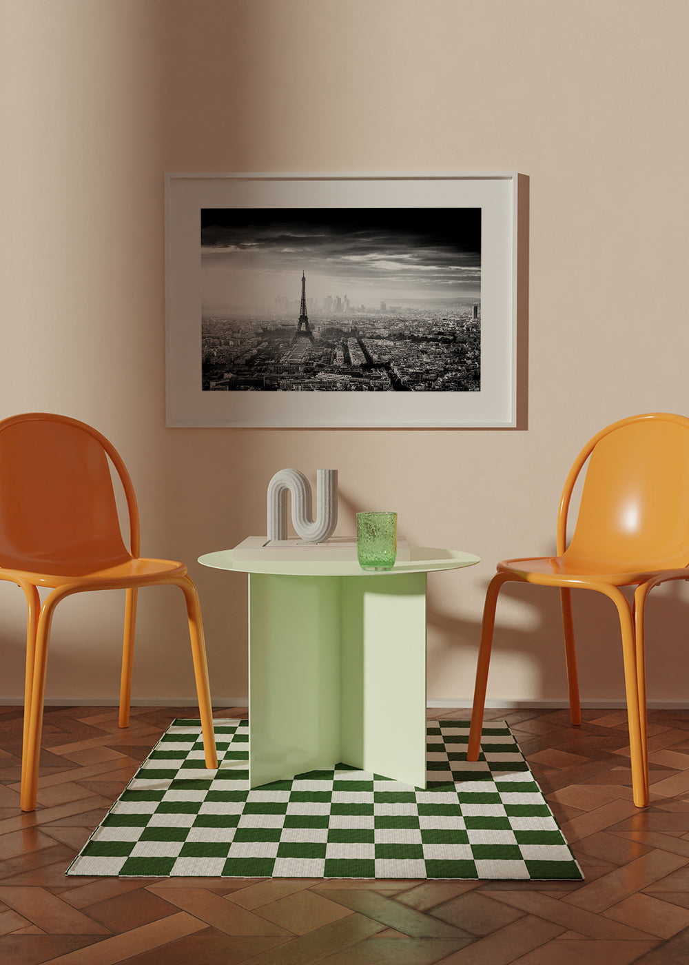 Køkkenkunst: Eiffeltårn i sort-hvid bybillede – Product3