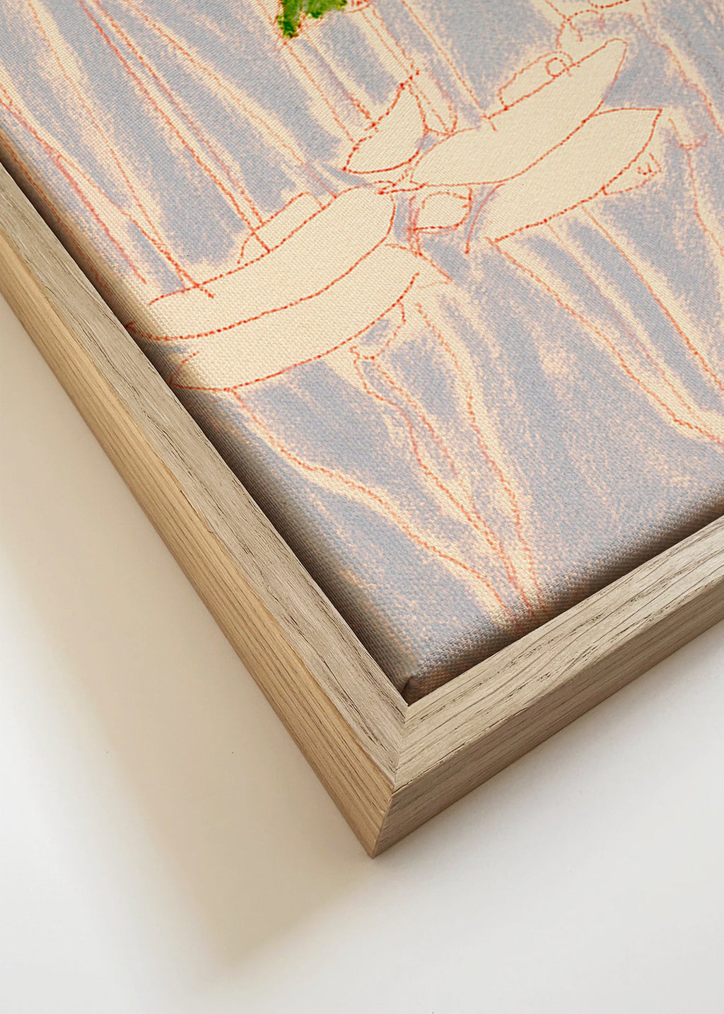 Landskabskunst med sejlbåde og grøn bakke – Canvas detail