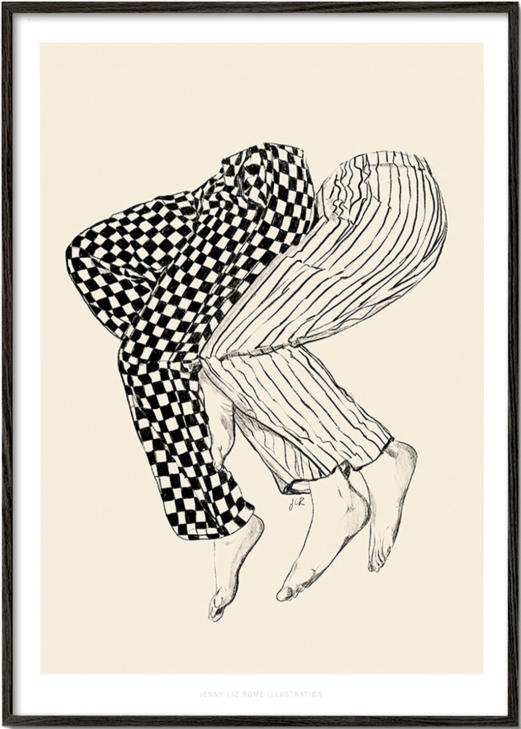 Illustration af sammenflettede ben – Black Frame