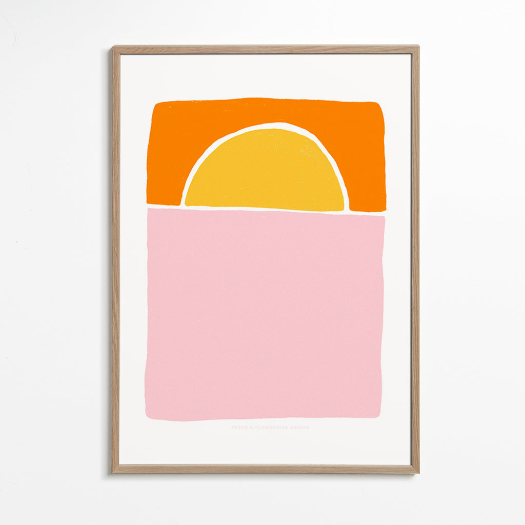 Abstrakt billede halvcirkel rosa og orange – Oak Frame