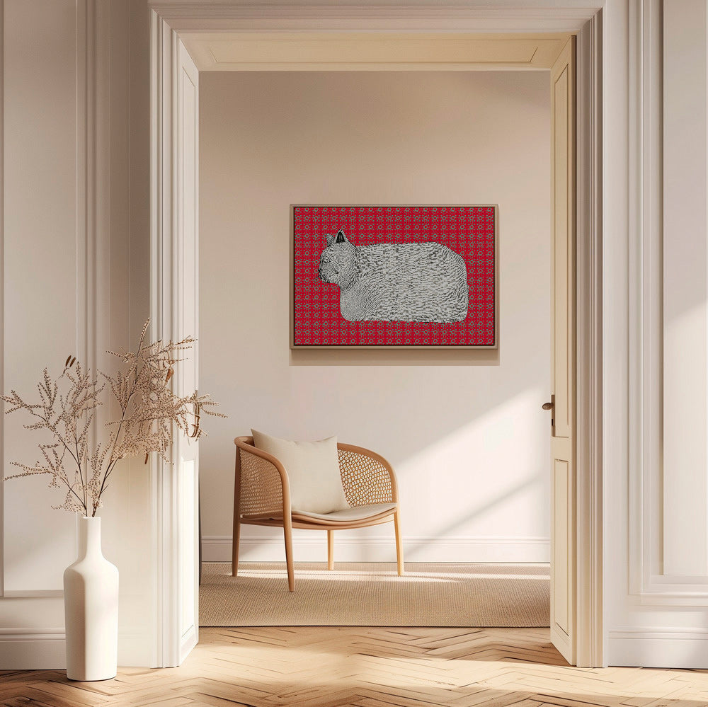Kat i profil på rødt mønster – Canvas2