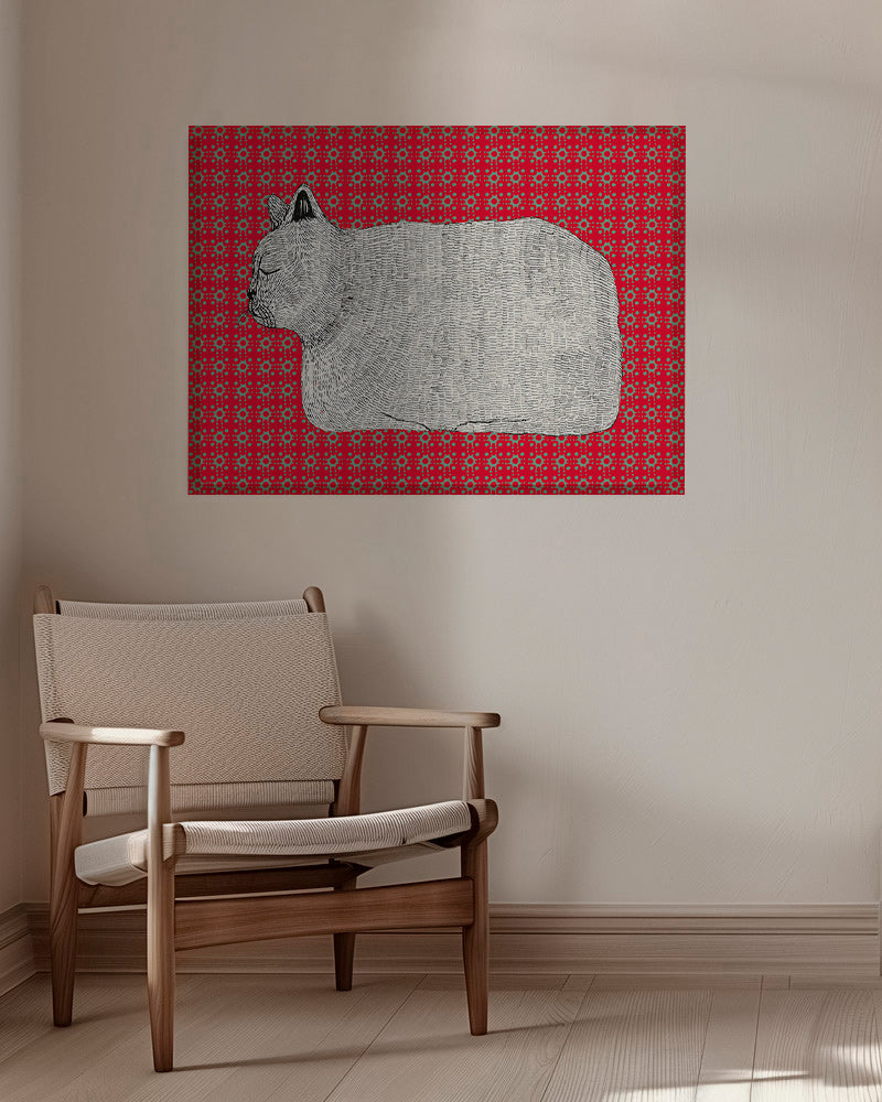 Kat i profil på rødt mønster – Canvas