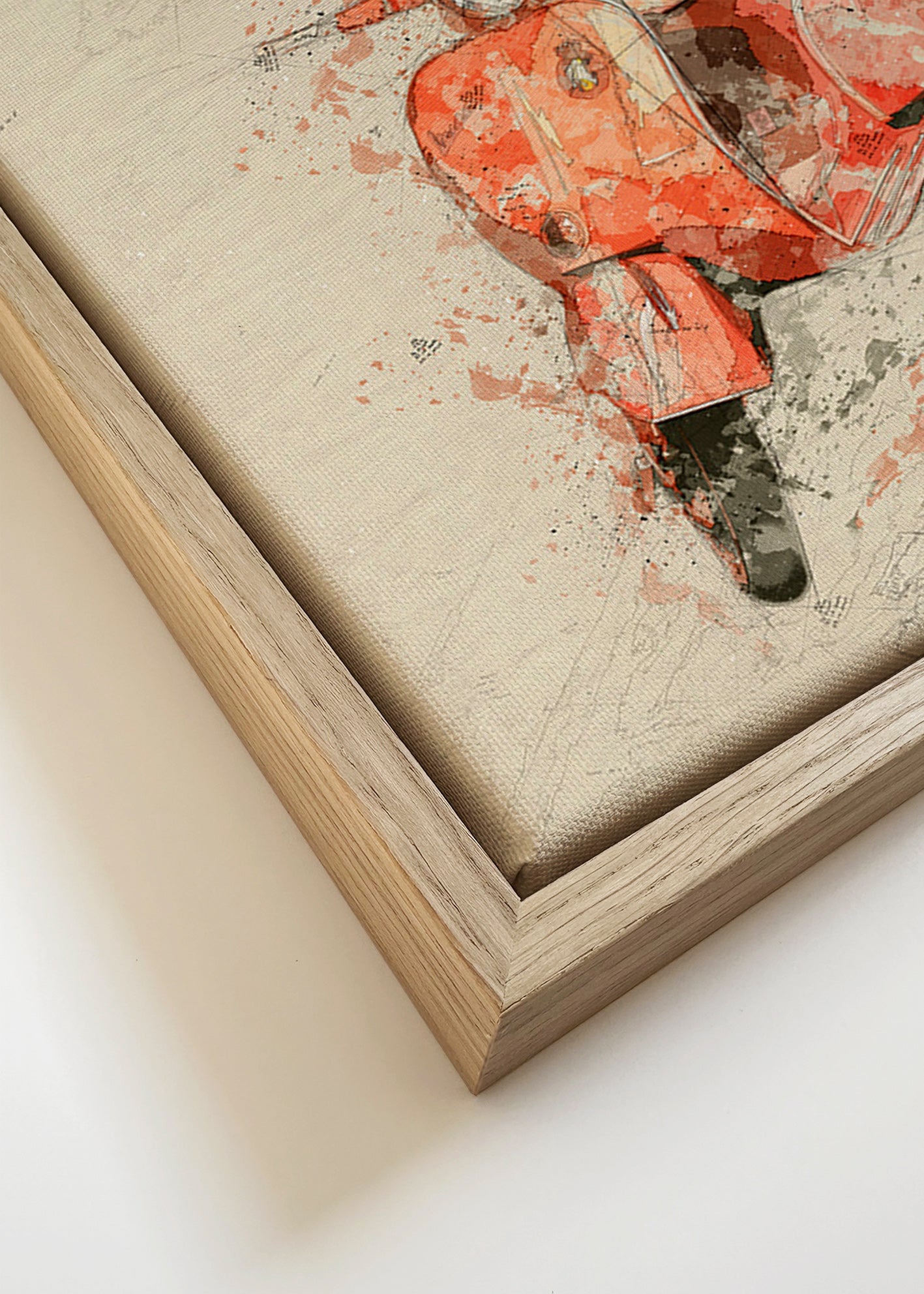 Illustration Rød Vespa på struktureret baggrund – Canvas detail
