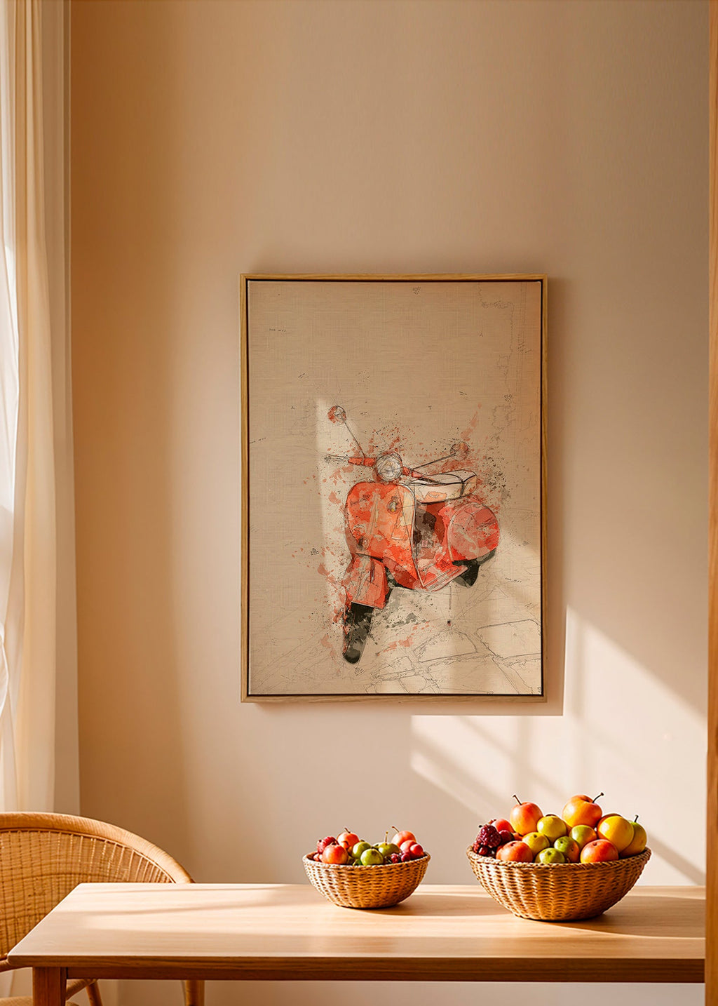 Illustration Rød Vespa på struktureret baggrund – Canvas1