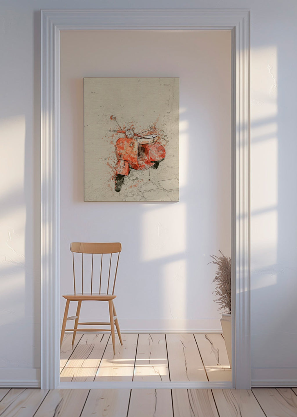 Illustration Rød Vespa på struktureret baggrund – Canvas