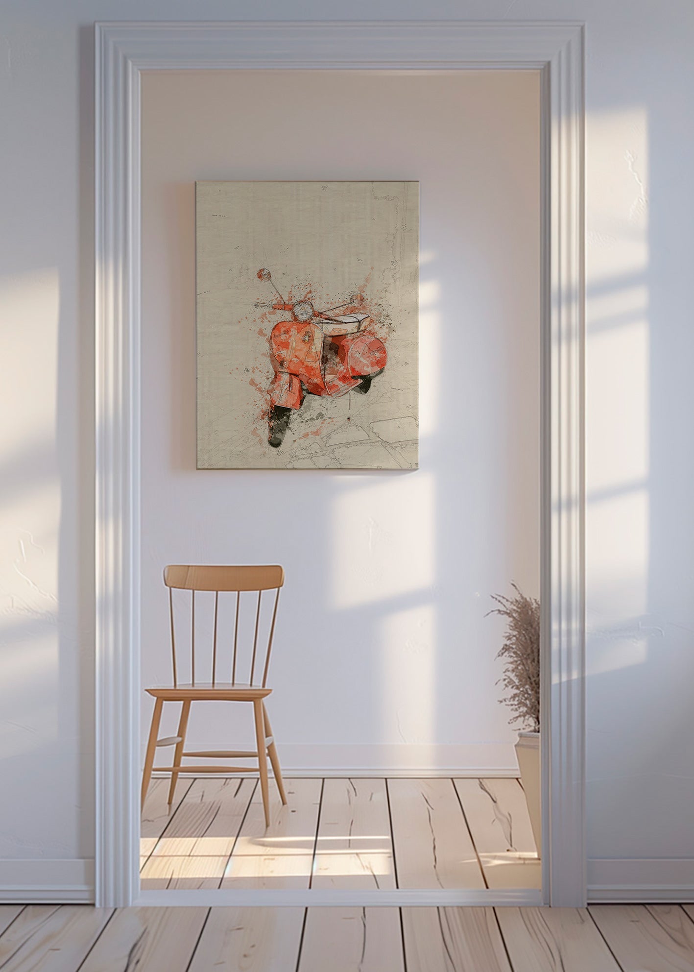 Illustration Rød Vespa på struktureret baggrund – Canvas