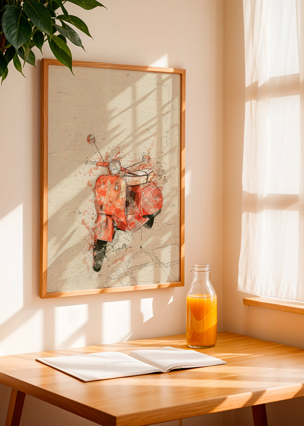 Illustration Rød Vespa på struktureret baggrund – Product1