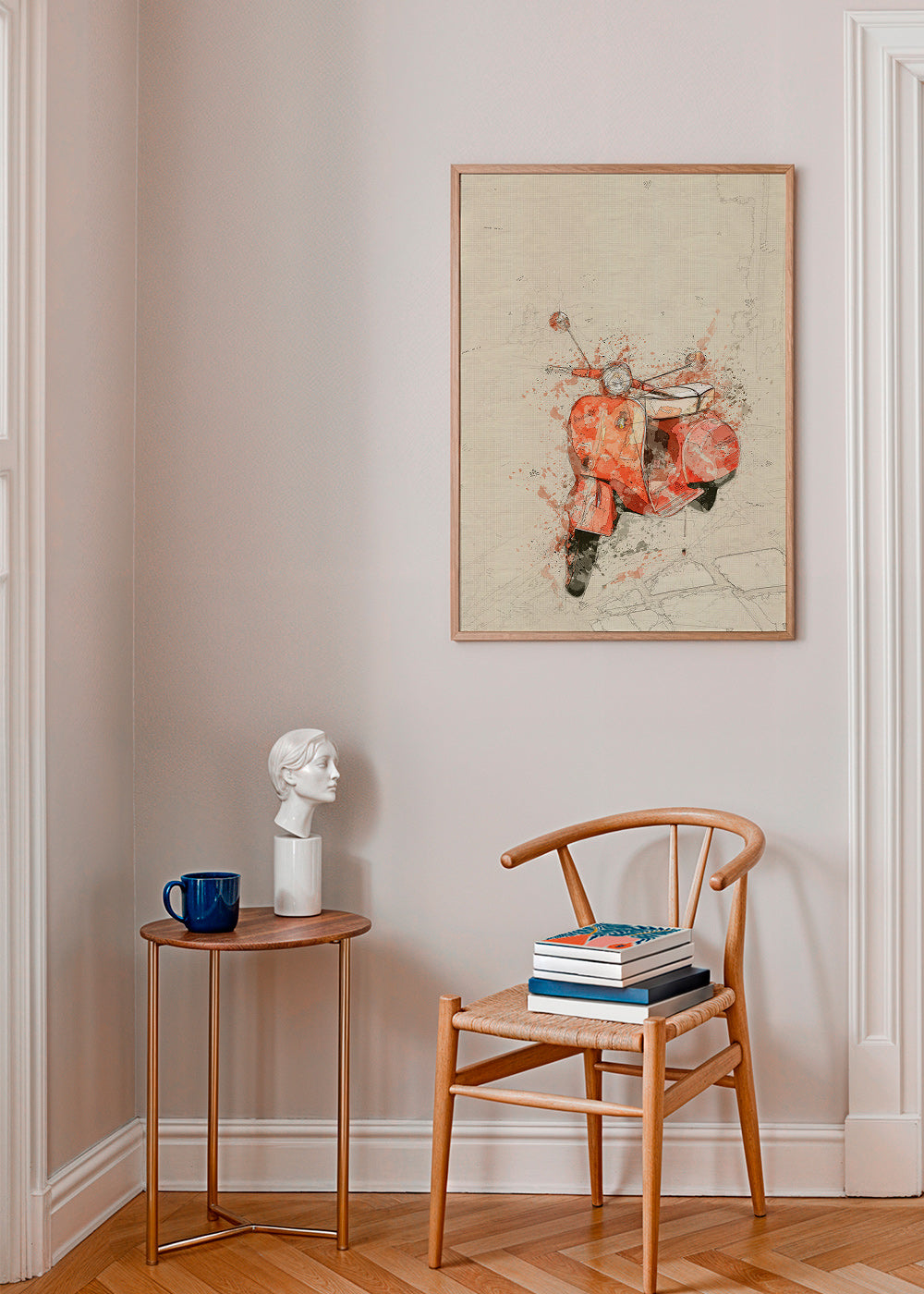 Illustration Rød Vespa på struktureret baggrund – Product2