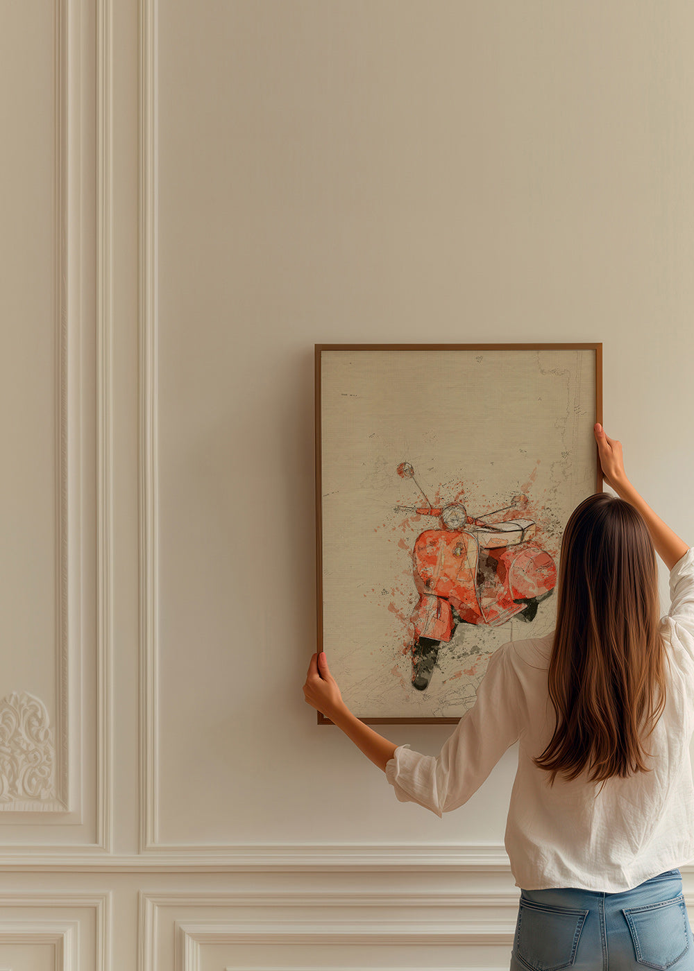 Illustration Rød Vespa på struktureret baggrund – Product3