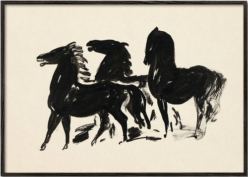 Tre heste: gestisk blæktegning – Black Frame