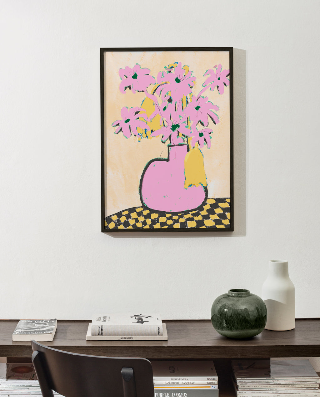 Botanisk plakat med rosa vase og blomster – Product2
