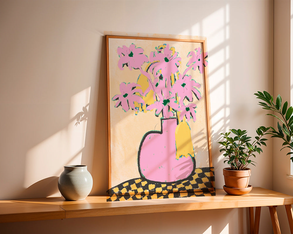 Botanisk plakat med rosa vase og blomster – Product3