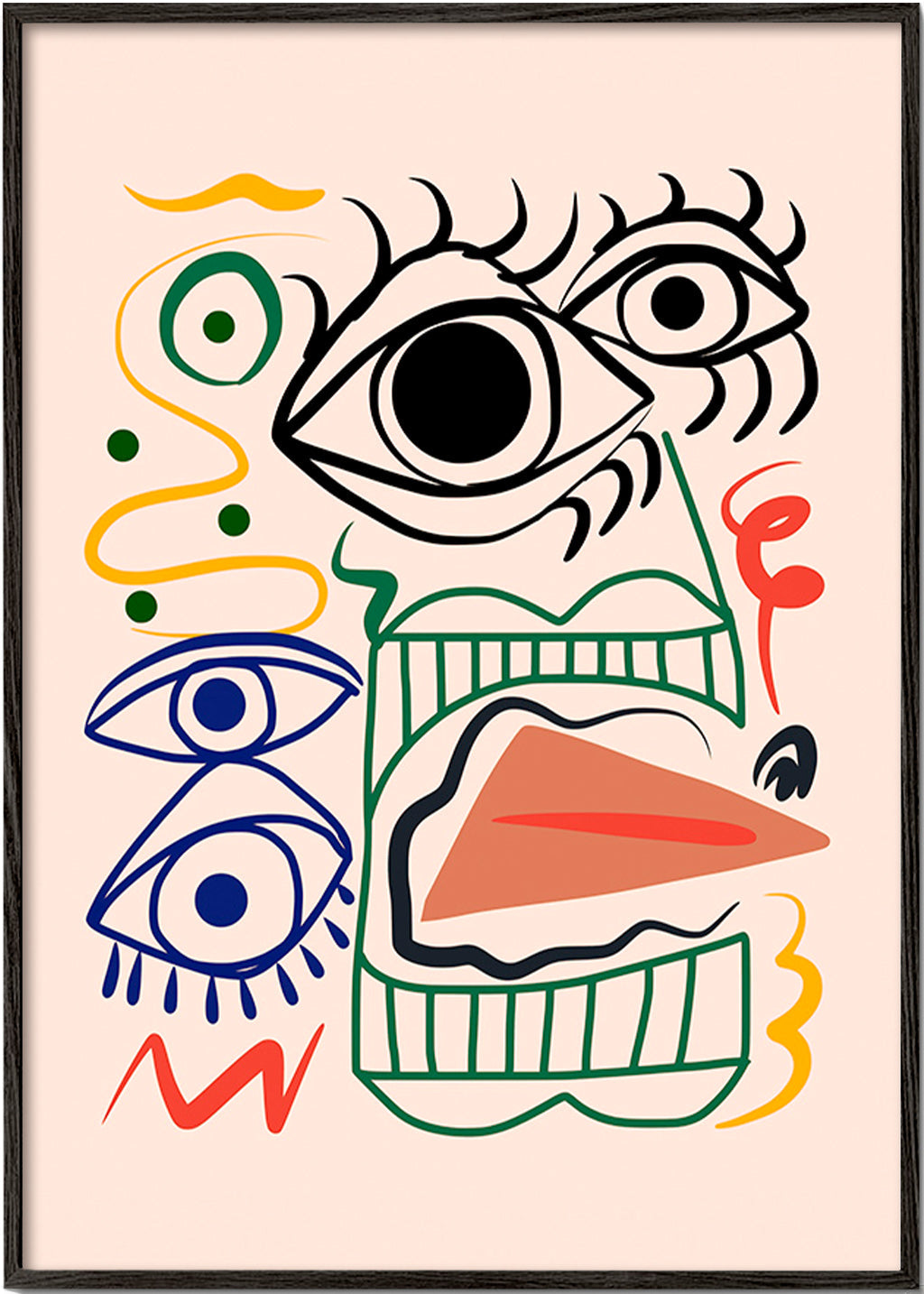 Linjekunst-illustration med udtryksfulde øjne – Black Frame