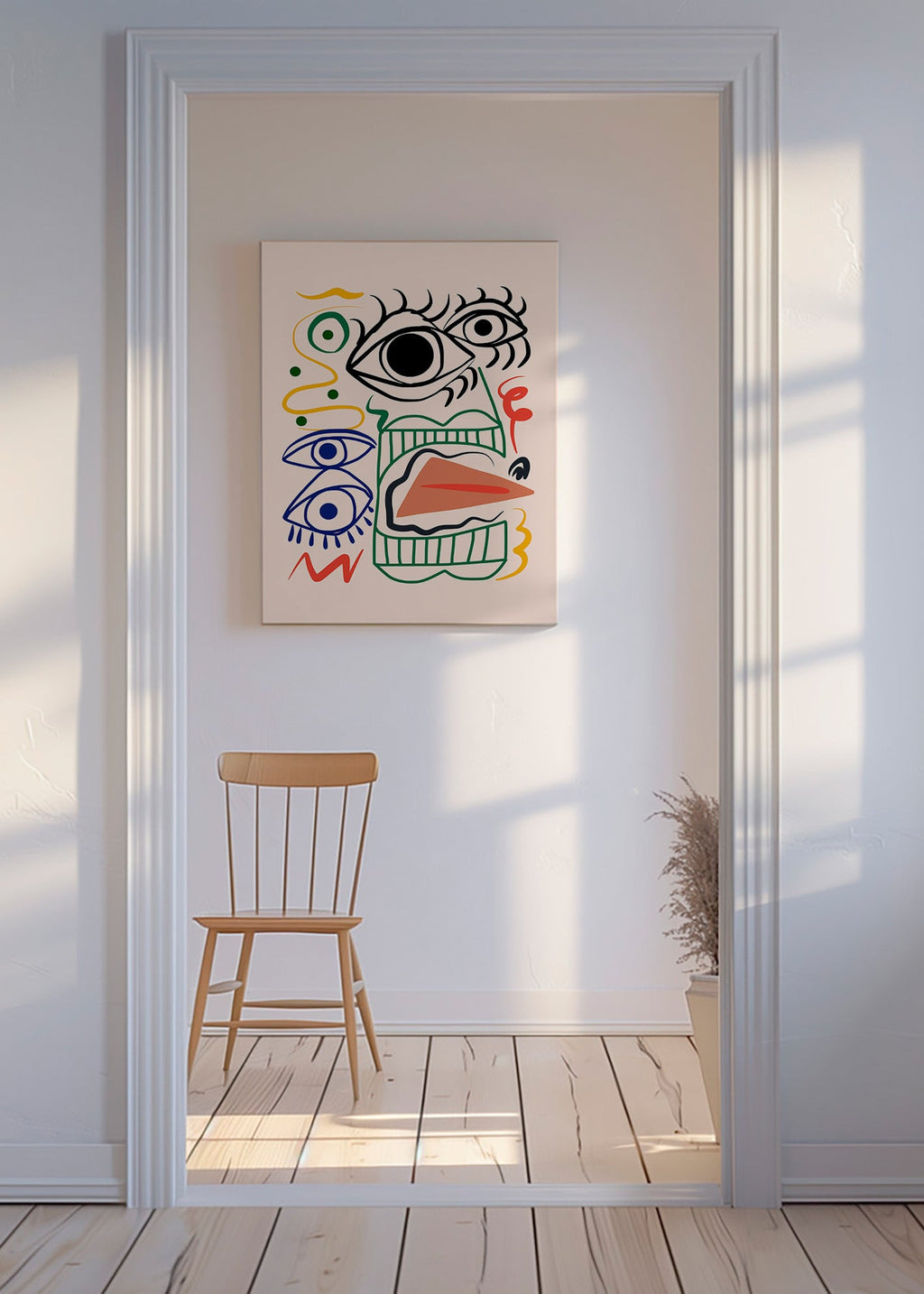 Linjekunst-illustration med udtryksfulde øjne – Canvas