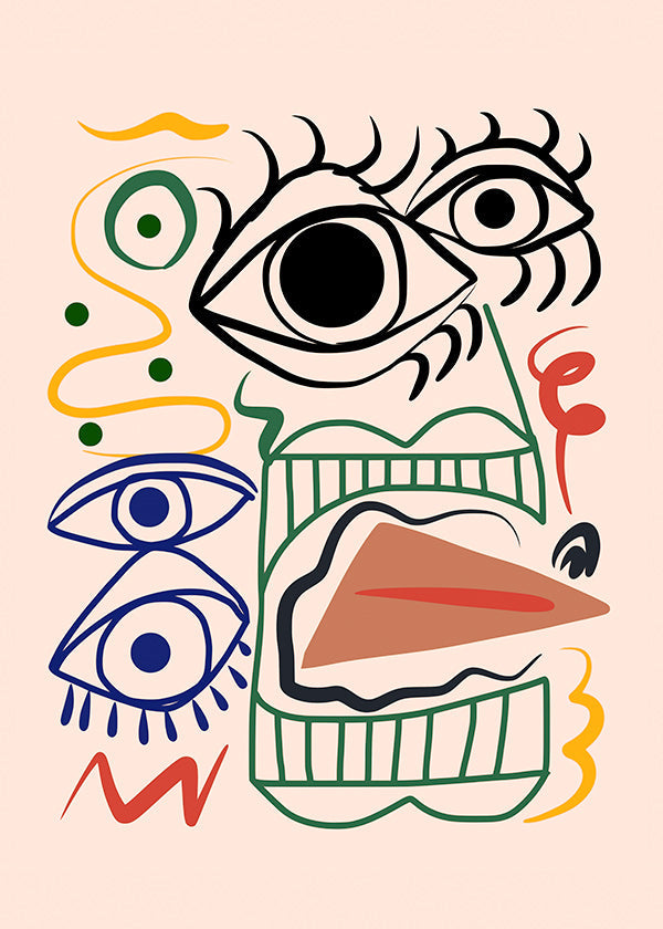 Linjekunst-illustration med udtryksfulde øjne
