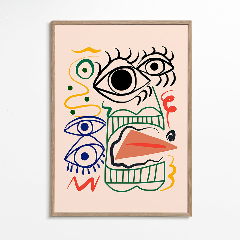 Linjekunst-illustration med udtryksfulde øjne – Oak Frame