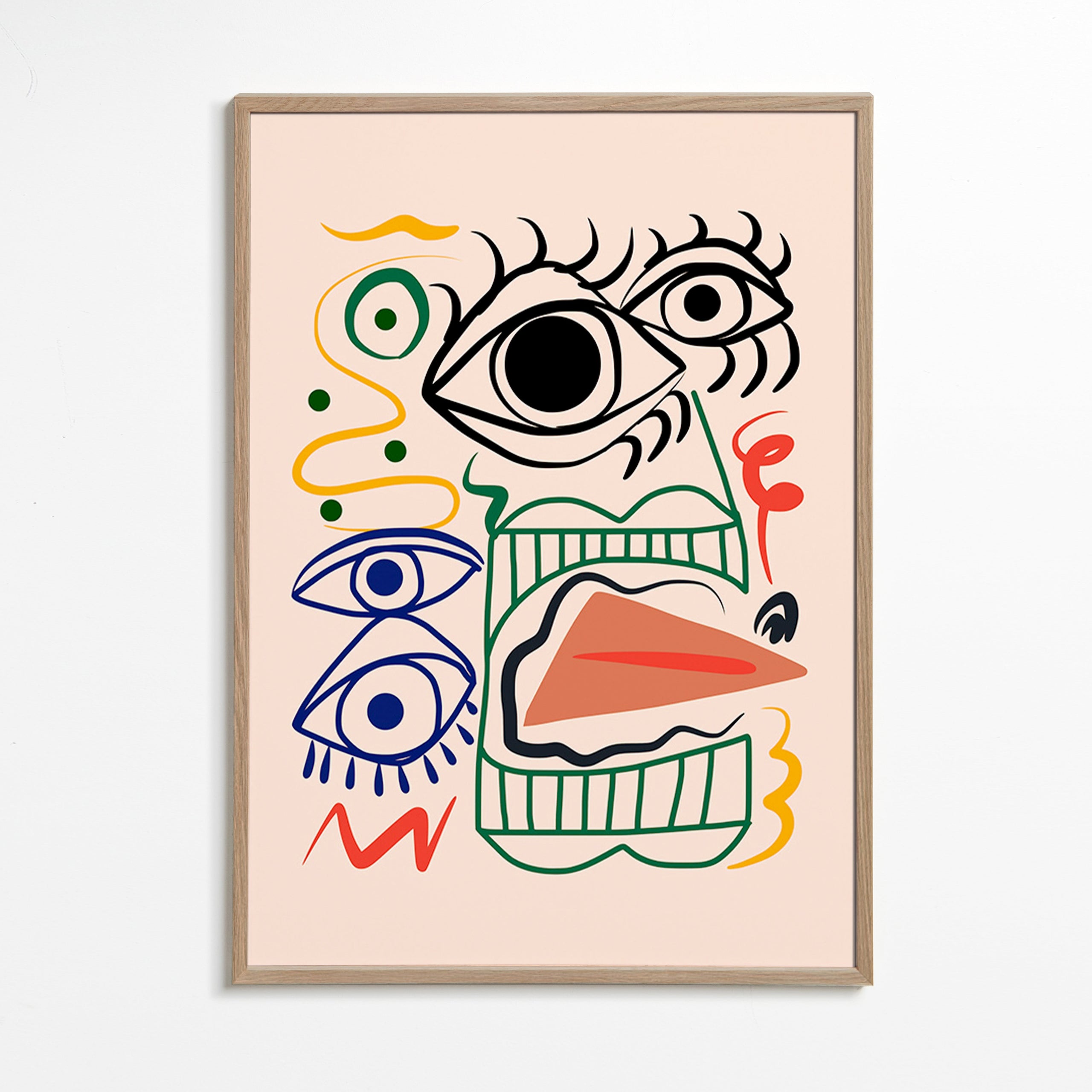 Linjekunst-illustration med udtryksfulde øjne – Oak Frame