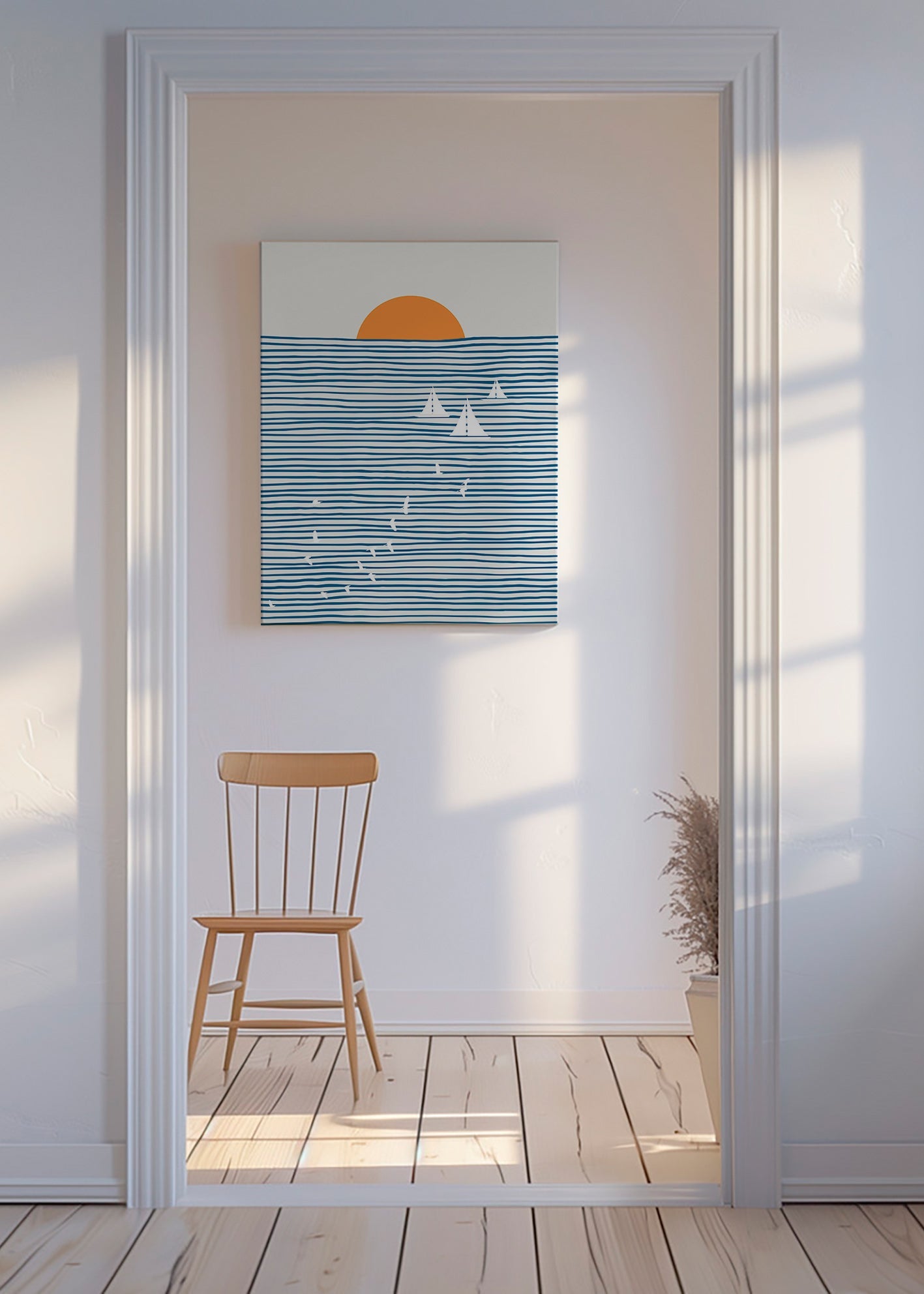 Landskabstavle med minimalistiske sejl – Canvas