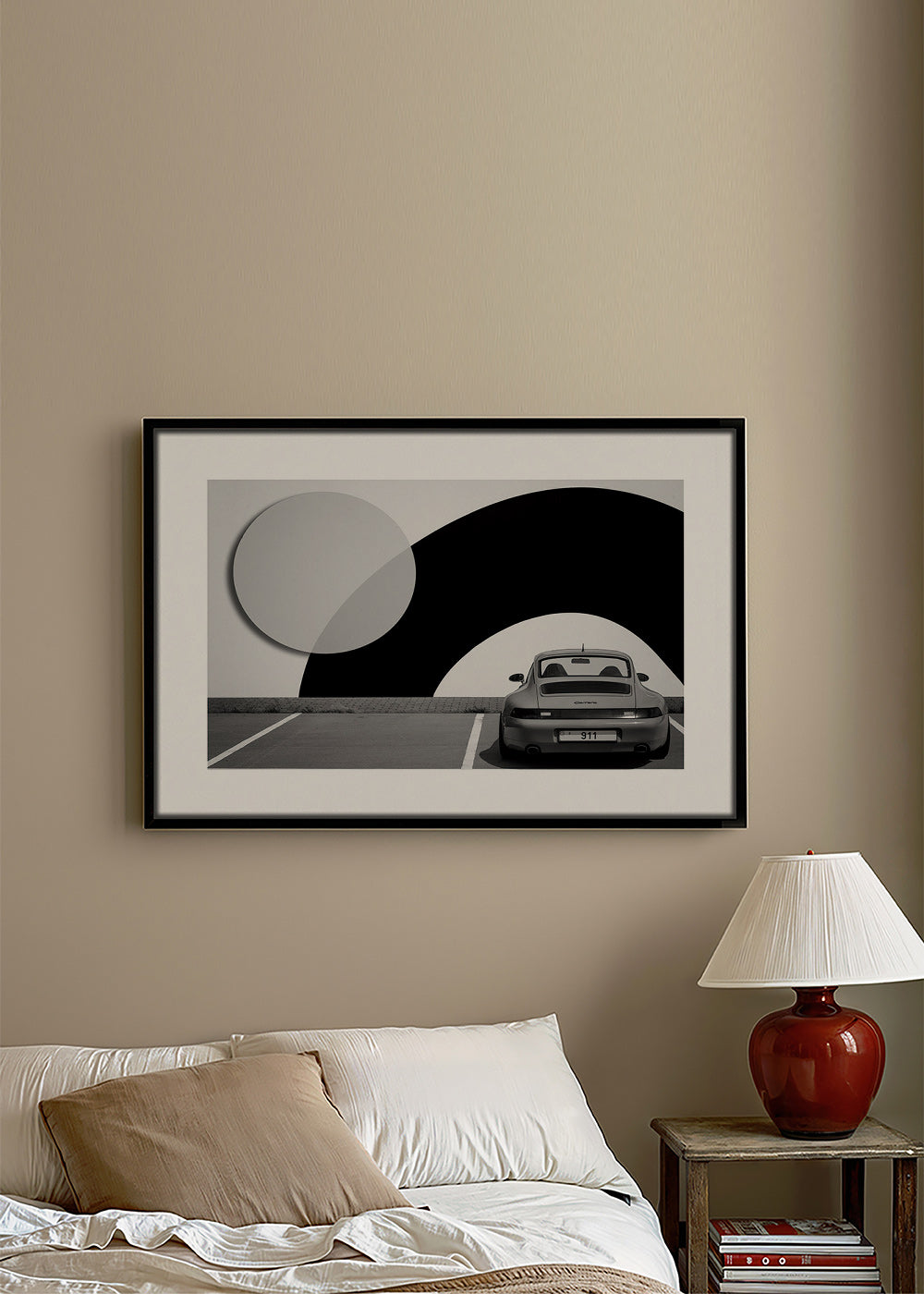 Fotografi Porsche 911 med geometrisk mural – Canvas1