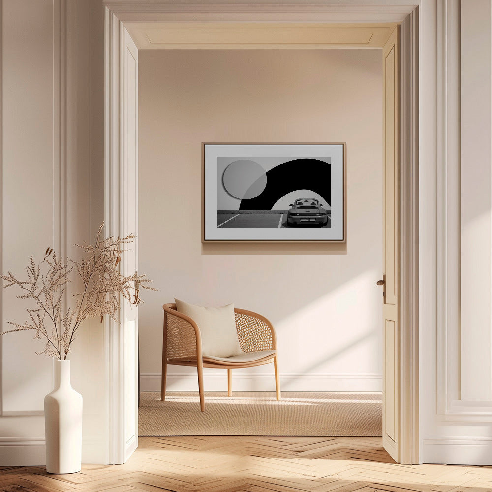 Fotografi Porsche 911 med geometrisk mural – Canvas2