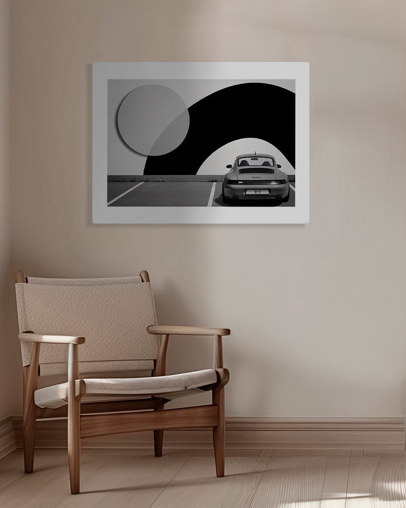 Fotografi Porsche 911 med geometrisk mural – Canvas
