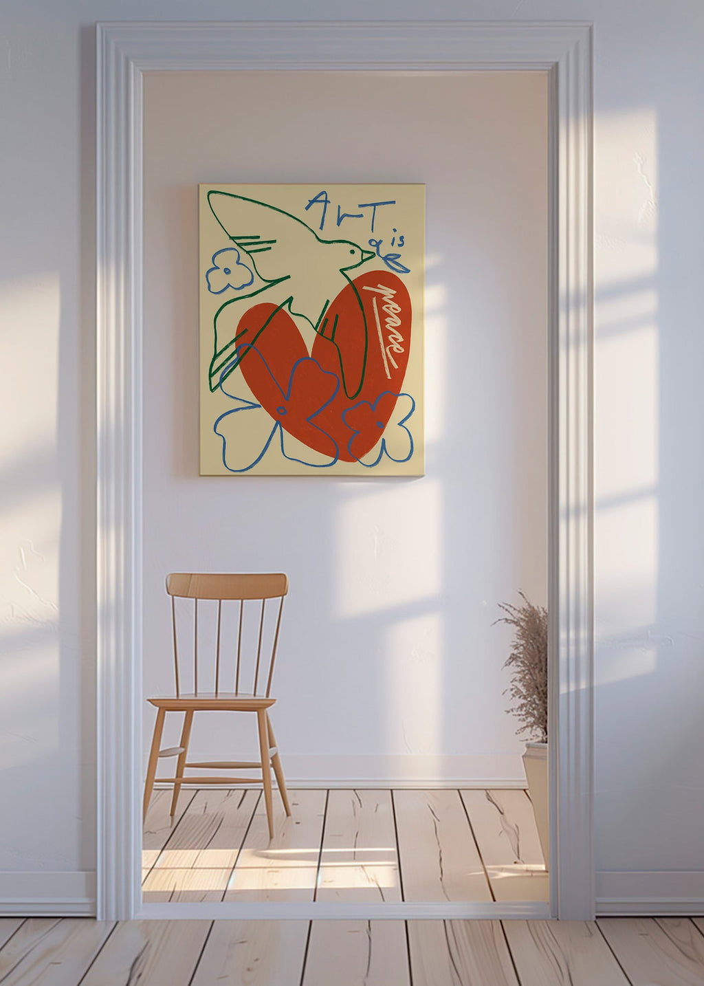 Illustration due og hjerte løse strøg – Canvas