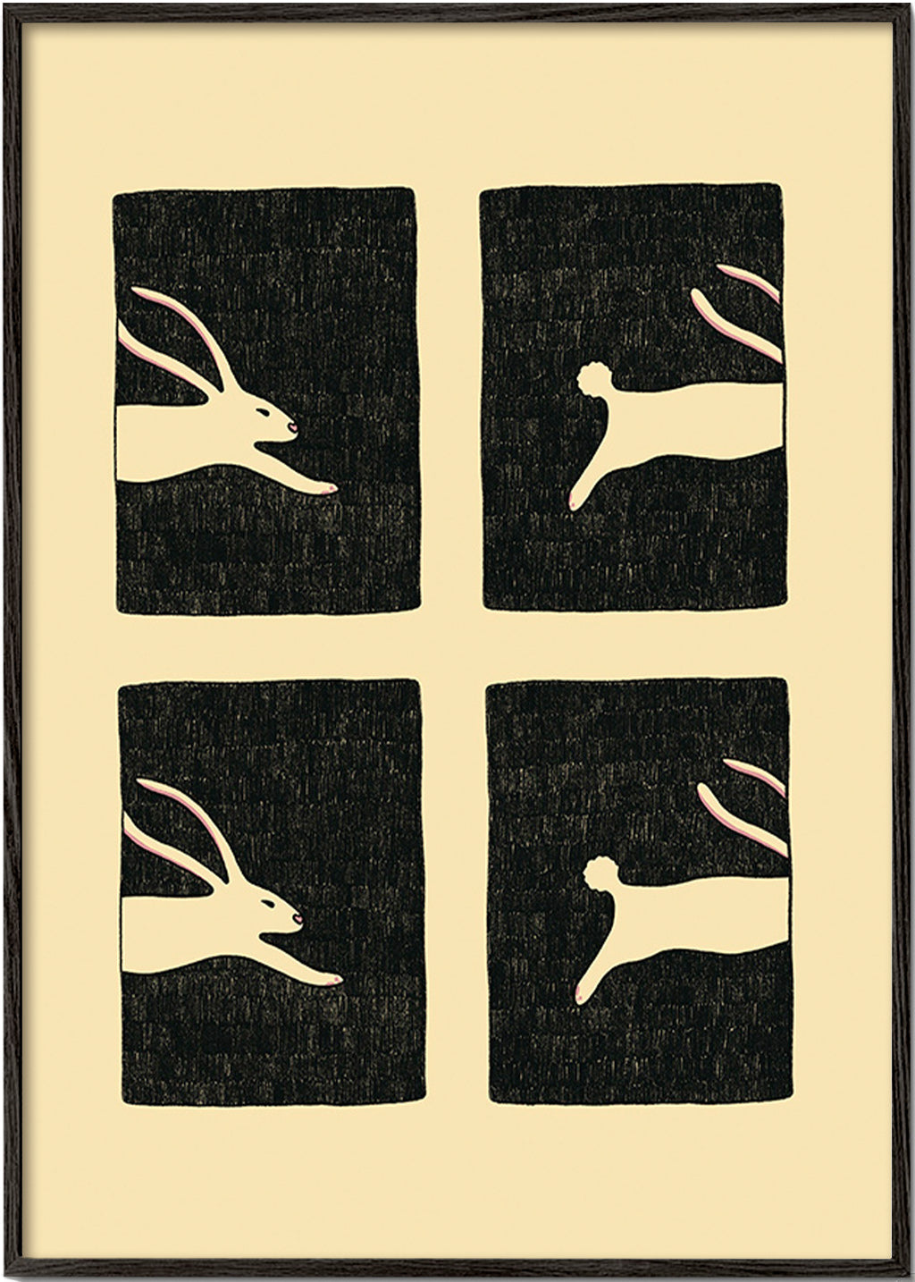 Plakat med kaniner i paneler – Black Frame