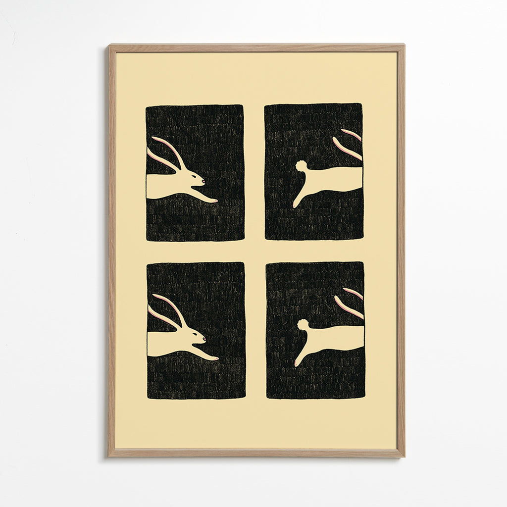 Plakat med kaniner i paneler – Oak Frame