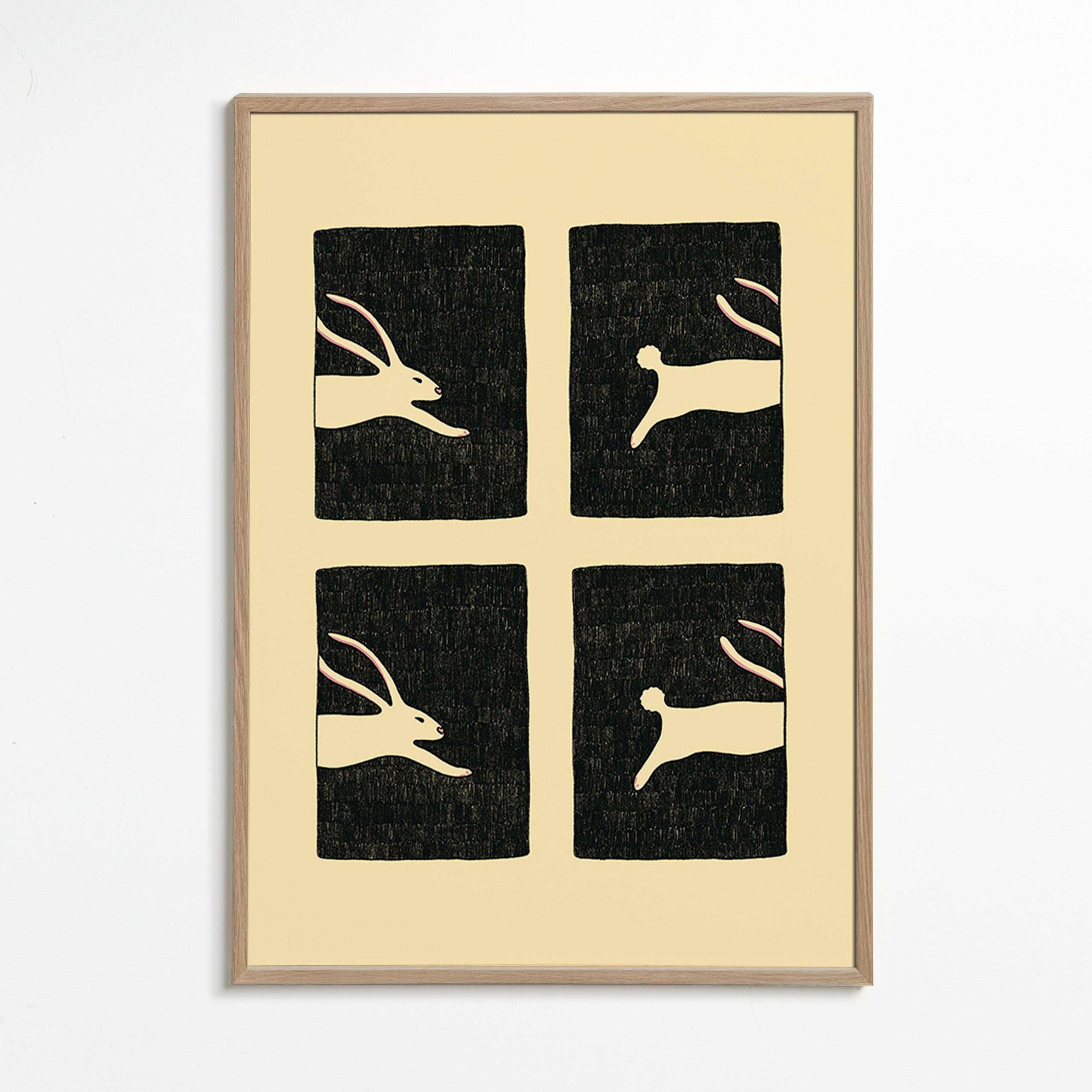 Plakat med kaniner i paneler – Oak Frame