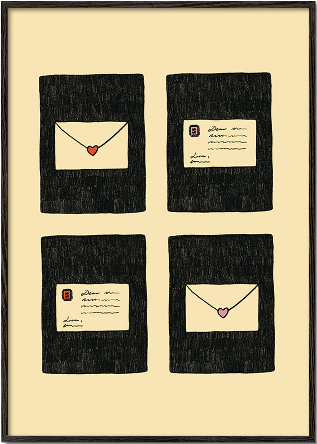 Illustration kærlighedsbreve i fire paneler – Black Frame