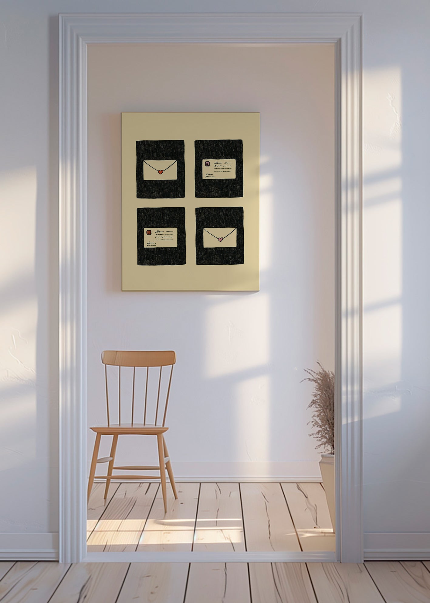 Illustration kærlighedsbreve i fire paneler – Canvas