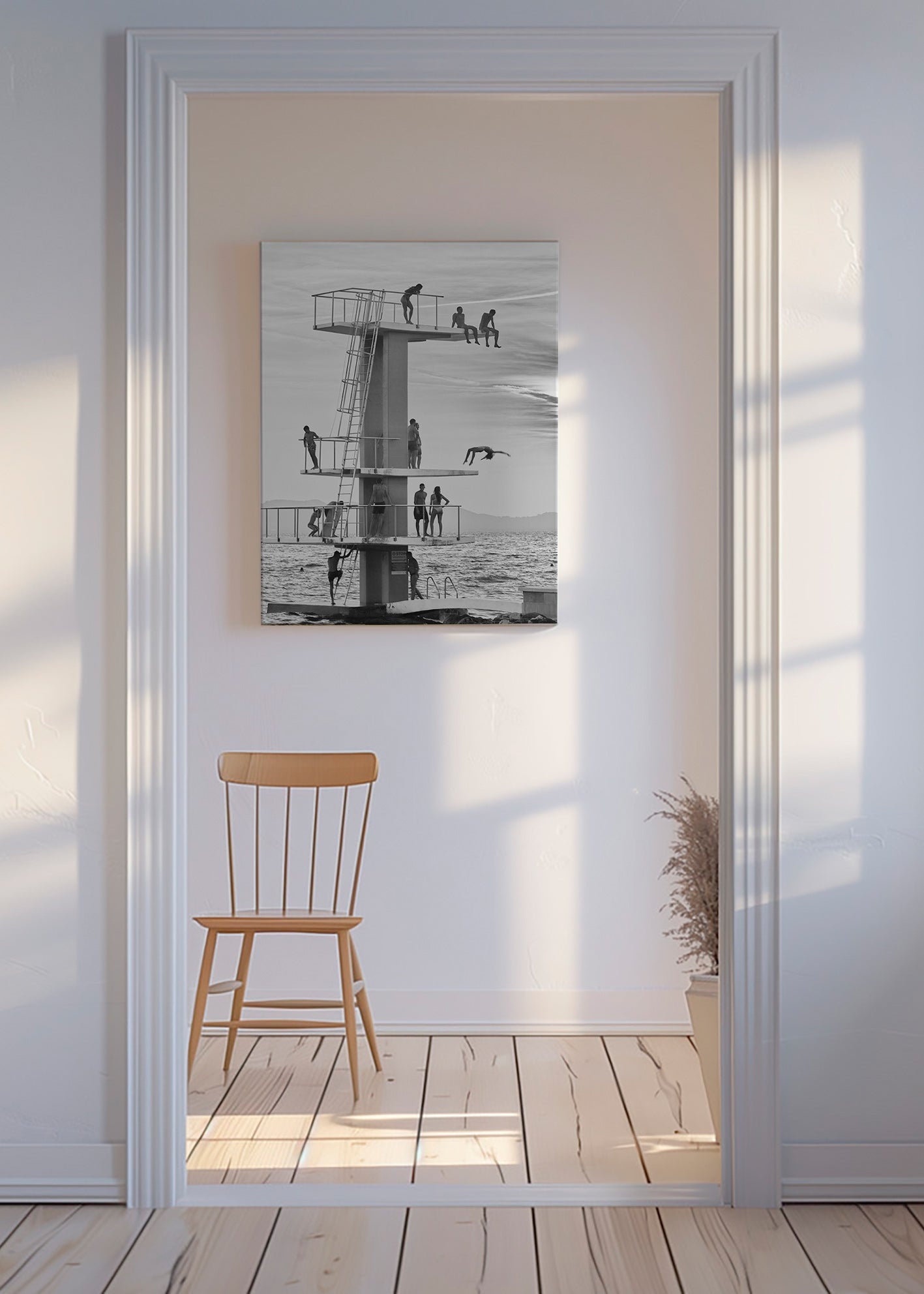 Fotografi af hoppeplatform ved kysten – Canvas