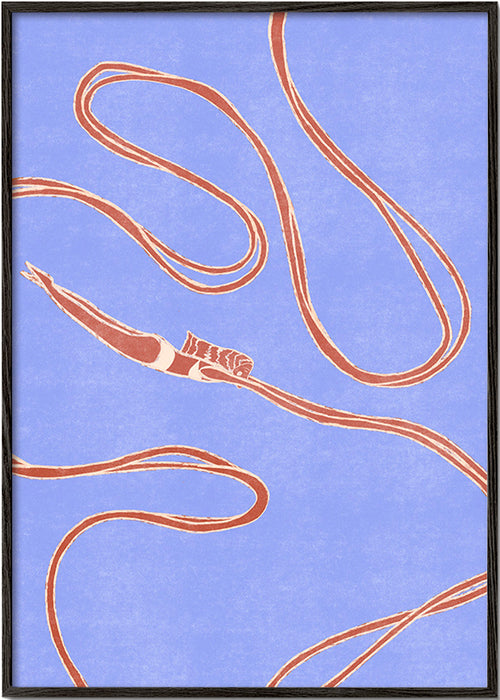 Illustration: svømmer med flydende bånd – Black Frame