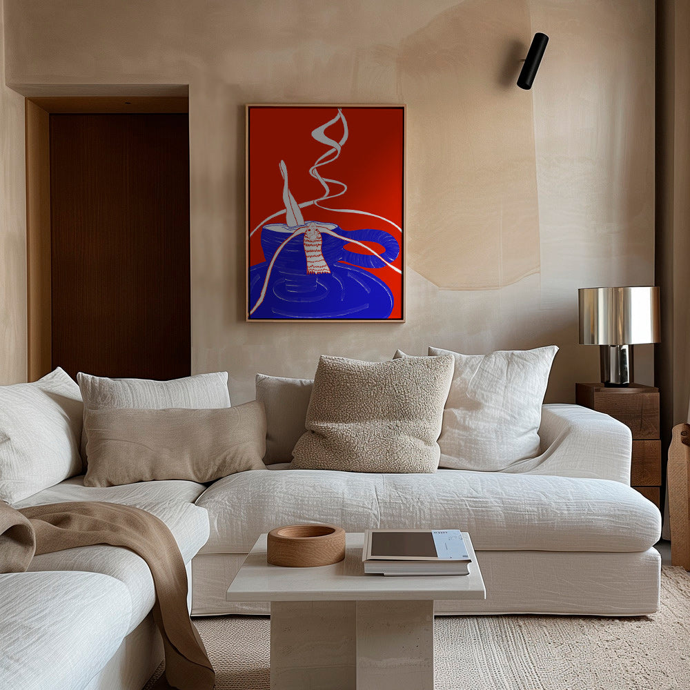 Køkkenkunst: blå kop med legende figur – Canvas2