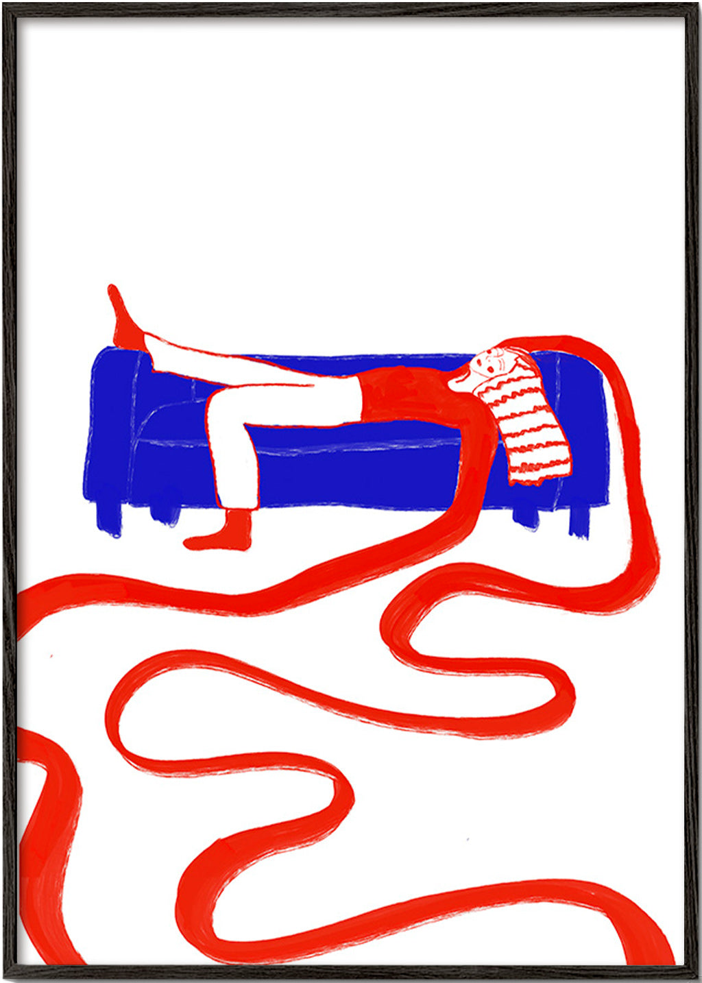 Illustration af hvilende figur på sofa – Black Frame