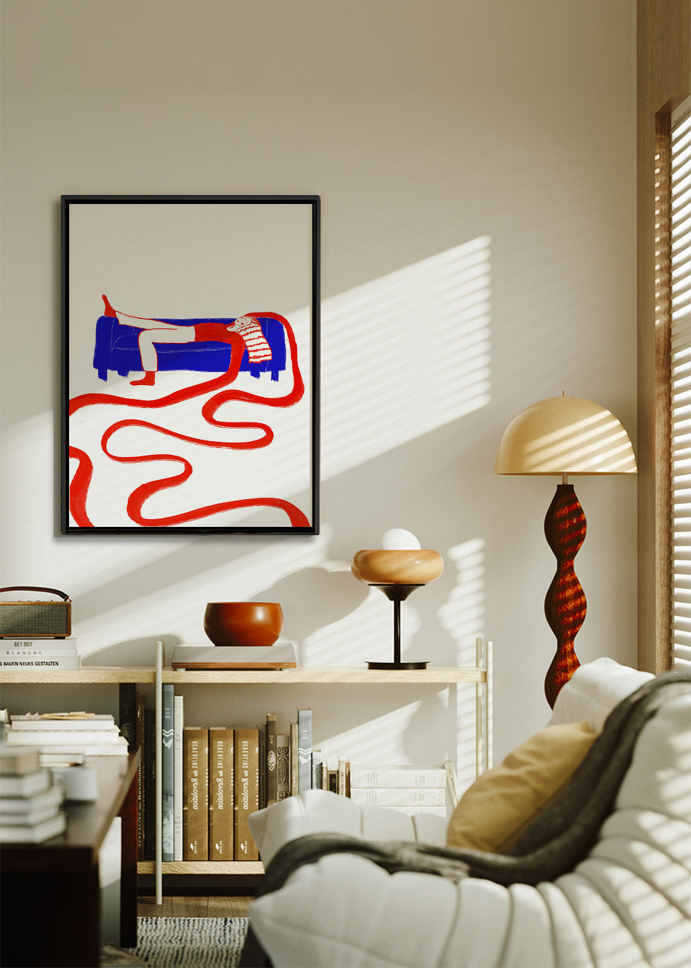 Illustration af hvilende figur på sofa – Canvas2