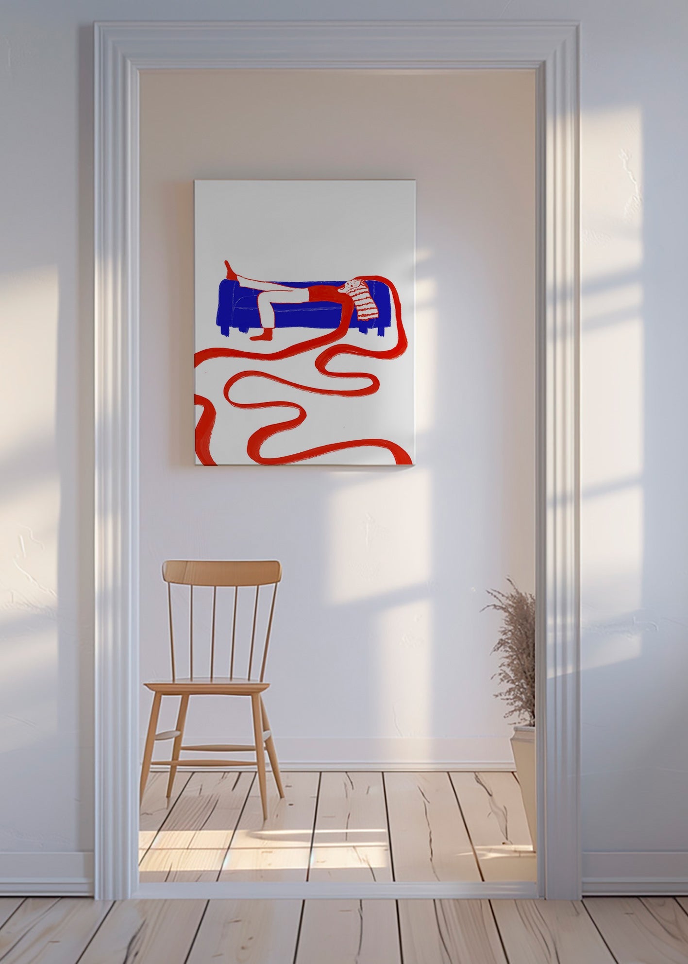 Illustration af hvilende figur på sofa – Canvas