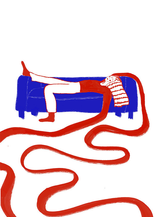 Illustration af hvilende figur på sofa