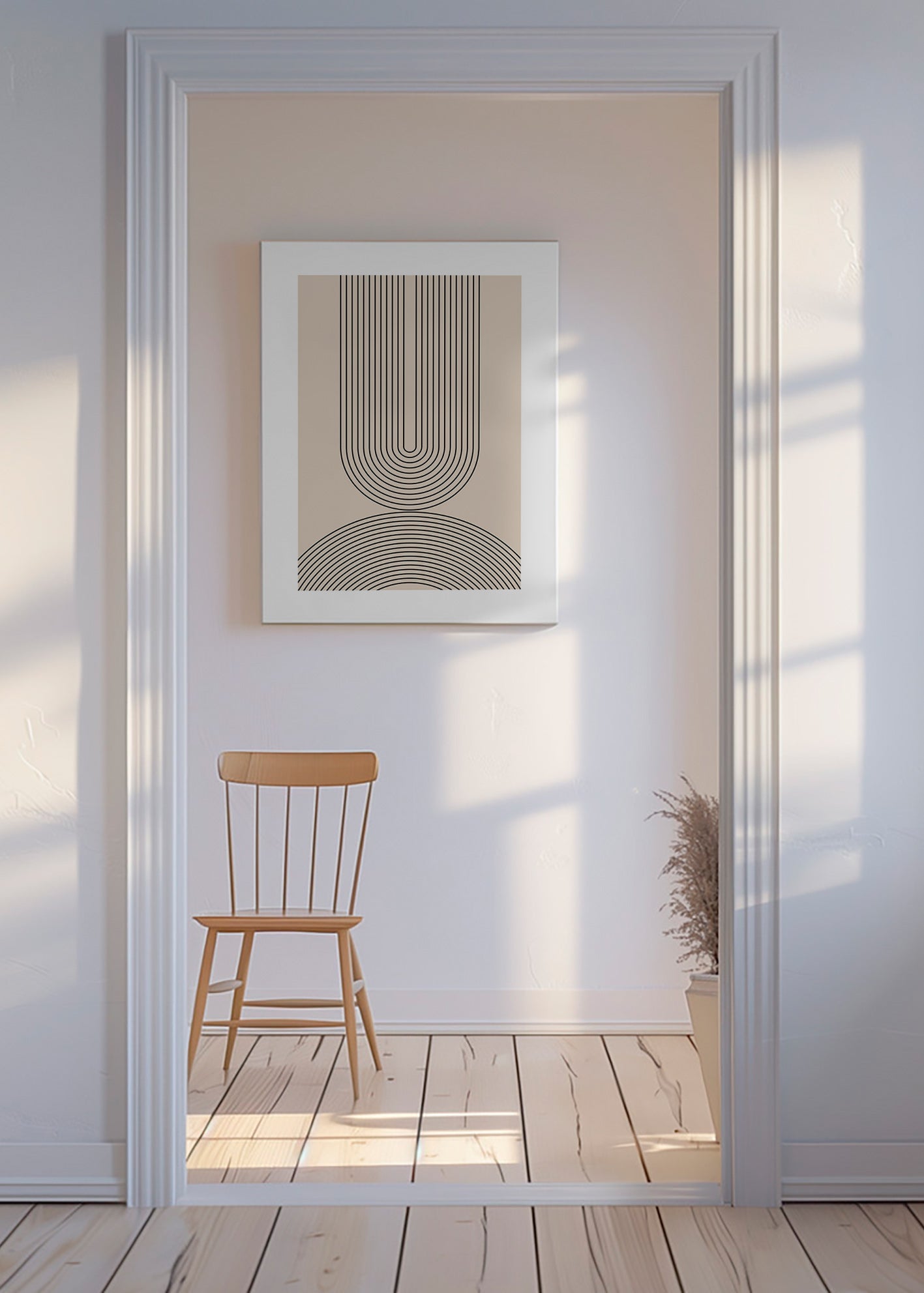 Minimalistisk plakat med bueformede linjer beige – Canvas