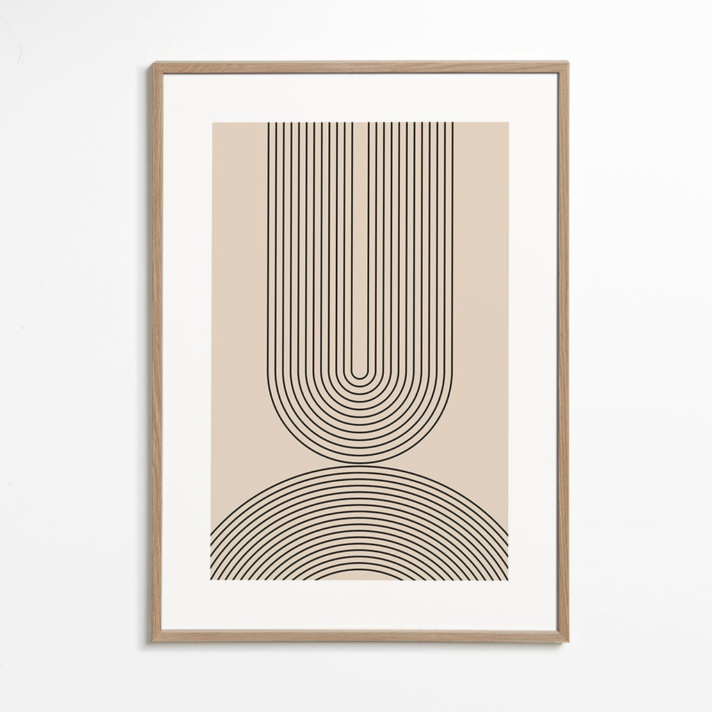 Minimalistisk plakat med bueformede linjer beige – Oak Frame