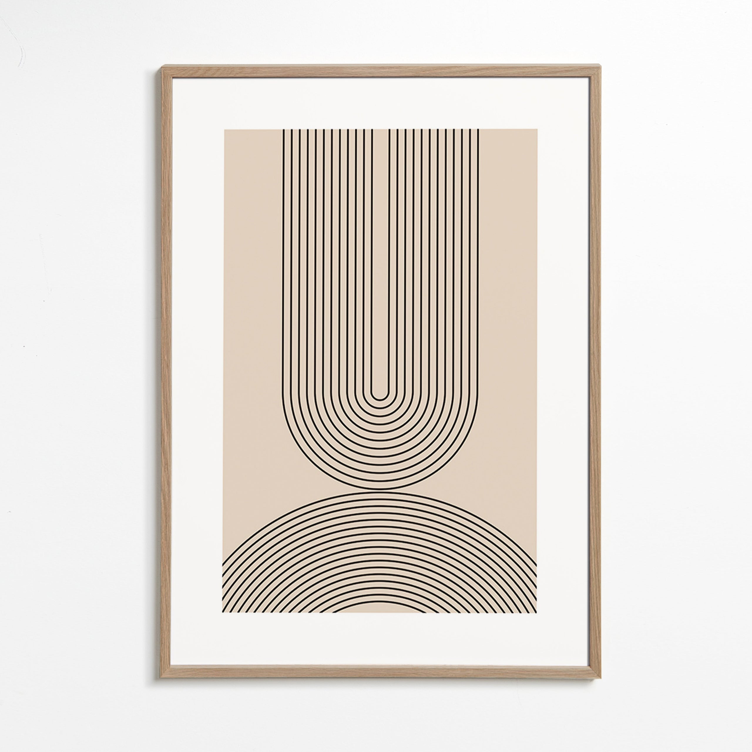 Minimalistisk plakat med bueformede linjer beige – Oak Frame