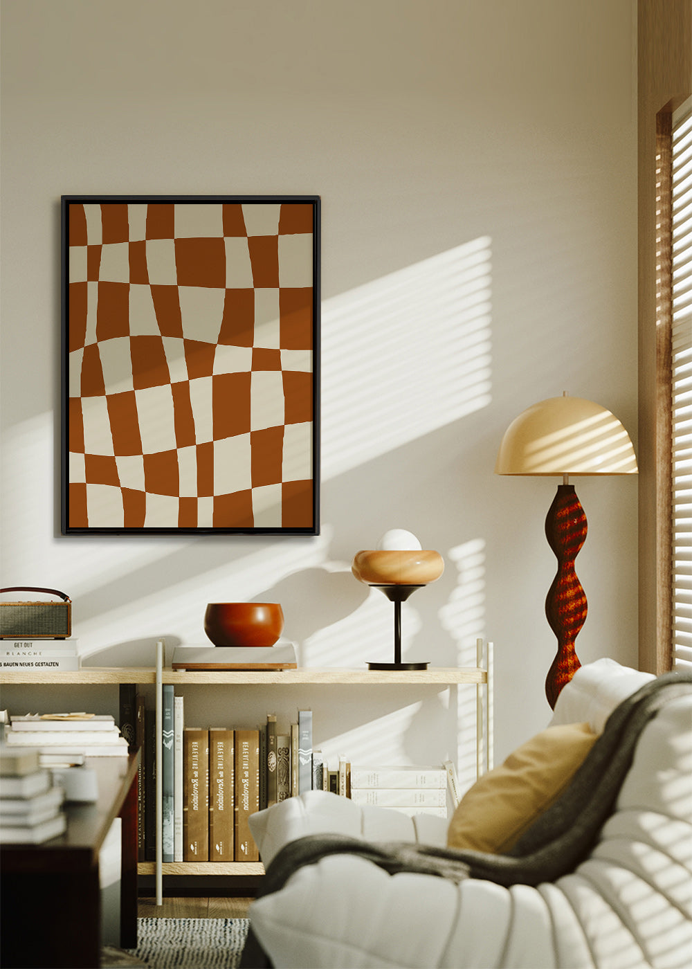 Geometrisk plakat med bølget skakmønster – Canvas1